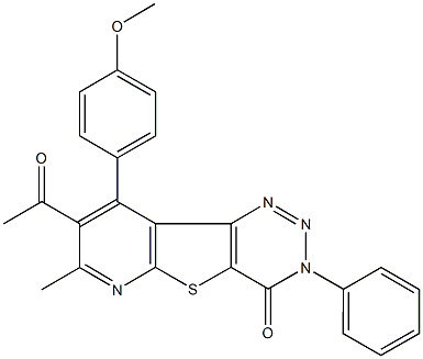 8-acetyl-9-(4-methoxyphenyl)-7-methyl-3-phenylpyrido[3',2':4,5]thieno[3,2-d][1,2,3]triazin-4(3H)-one 구조식 이미지