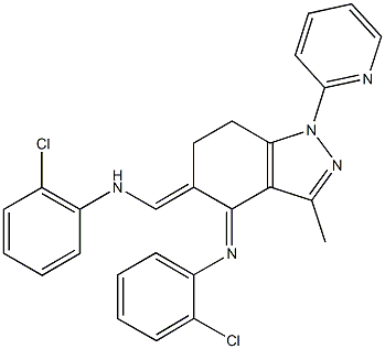 N-[5-[(2-chloroanilino)methylene]-3-methyl-1-(2-pyridinyl)-6,7-dihydro-1H-indazol-4-ylidene]-N-(2-chlorophenyl)amine 구조식 이미지