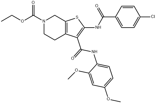 ethyl 2-[(4-chlorobenzoyl)amino]-3-[(2,4-dimethoxyanilino)carbonyl]-4,7-dihydrothieno[2,3-c]pyridine-6(5H)-carboxylate Structure