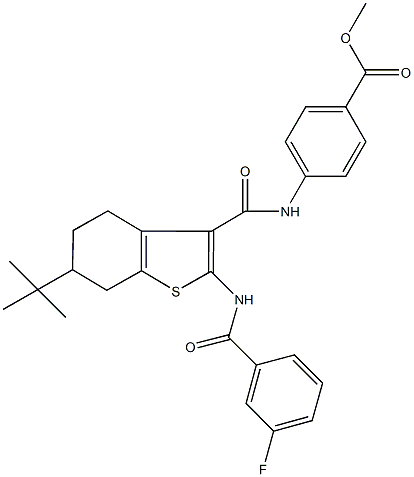 methyl 4-[({6-tert-butyl-2-[(3-fluorobenzoyl)amino]-4,5,6,7-tetrahydro-1-benzothien-3-yl}carbonyl)amino]benzoate Structure