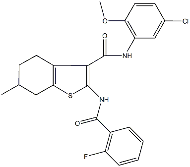 N-(5-chloro-2-methoxyphenyl)-2-[(2-fluorobenzoyl)amino]-6-methyl-4,5,6,7-tetrahydro-1-benzothiophene-3-carboxamide 구조식 이미지