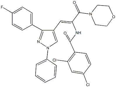 2,4-dichloro-N-[2-[3-(4-fluorophenyl)-1-phenyl-1H-pyrazol-4-yl]-1-(4-morpholinylcarbonyl)vinyl]benzamide Structure