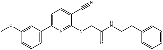 2-{[3-cyano-6-(3-methoxyphenyl)pyridin-2-yl]sulfanyl}-N-(2-phenylethyl)acetamide Structure