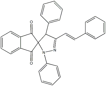 1,4-diphenyl-3-(2-phenylvinyl)-4,5-dihydro-spiro[1H-pyrazole-5,2'-(1'H)-indene]-1',3'(2'H)-dione 구조식 이미지