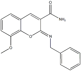 2-(benzylimino)-8-methoxy-2H-chromene-3-carboxamide 구조식 이미지