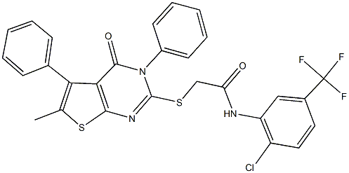 N-[2-chloro-5-(trifluoromethyl)phenyl]-2-[(6-methyl-4-oxo-3,5-diphenyl-3,4-dihydrothieno[2,3-d]pyrimidin-2-yl)sulfanyl]acetamide 구조식 이미지