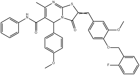 2-{4-[(2-fluorobenzyl)oxy]-3-methoxybenzylidene}-5-(4-methoxyphenyl)-7-methyl-3-oxo-N-phenyl-2,3-dihydro-5H-[1,3]thiazolo[3,2-a]pyrimidine-6-carboxamide 구조식 이미지