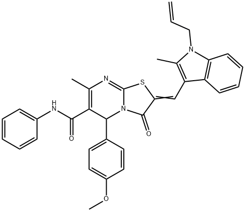 2-[(1-allyl-2-methyl-1H-indol-3-yl)methylene]-5-(4-methoxyphenyl)-7-methyl-3-oxo-N-phenyl-2,3-dihydro-5H-[1,3]thiazolo[3,2-a]pyrimidine-6-carboxamide 구조식 이미지
