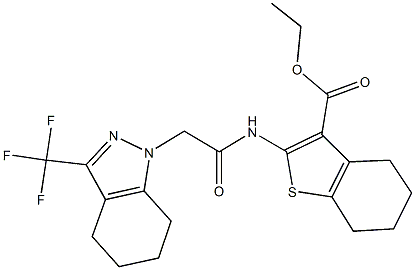 ethyl 2-({[3-(trifluoromethyl)-4,5,6,7-tetrahydro-1H-indazol-1-yl]acetyl}amino)-4,5,6,7-tetrahydro-1-benzothiophene-3-carboxylate 구조식 이미지