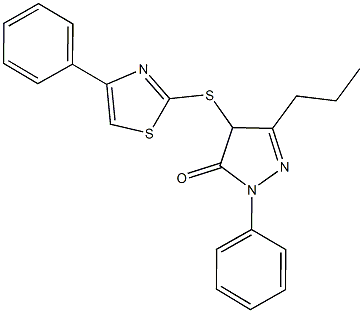 2-phenyl-4-[(4-phenyl-1,3-thiazol-2-yl)sulfanyl]-5-propyl-2,4-dihydro-3H-pyrazol-3-one 구조식 이미지