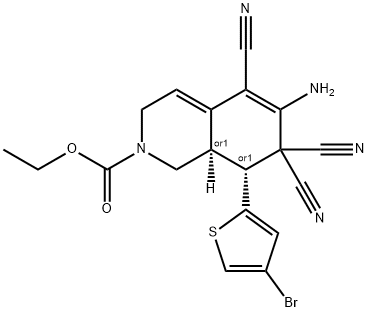 ethyl 6-amino-8-(4-bromo-2-thienyl)-5,7,7-tricyano-3,7,8,8a-tetrahydro-2(1H)-isoquinolinecarboxylate 구조식 이미지