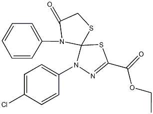 ethyl 1-(4-chlorophenyl)-8-oxo-9-phenyl-4,6-dithia-1,2,9-triazaspiro[4.4]non-2-ene-3-carboxylate 구조식 이미지