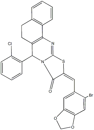 10-[(6-bromo-1,3-benzodioxol-5-yl)methylene]-7-(2-chlorophenyl)-5,7-dihydro-6H-benzo[h][1,3]thiazolo[2,3-b]quinazolin-9(10H)-one 구조식 이미지