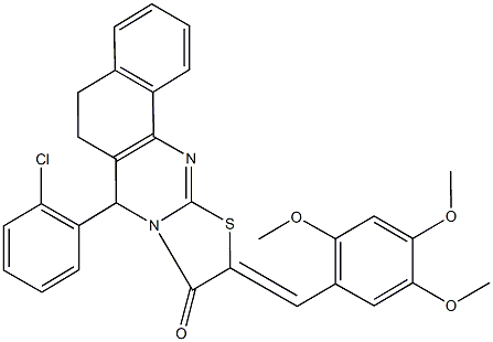 7-(2-chlorophenyl)-10-(2,4,5-trimethoxybenzylidene)-5,7-dihydro-6H-benzo[h][1,3]thiazolo[2,3-b]quinazolin-9(10H)-one 구조식 이미지