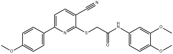 2-{[3-cyano-6-(4-methoxyphenyl)pyridin-2-yl]sulfanyl}-N-(3,4-dimethoxyphenyl)acetamide 구조식 이미지