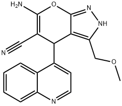 6-amino-3-(methoxymethyl)-4-(4-quinolinyl)-2,4-dihydropyrano[2,3-c]pyrazole-5-carbonitrile 구조식 이미지