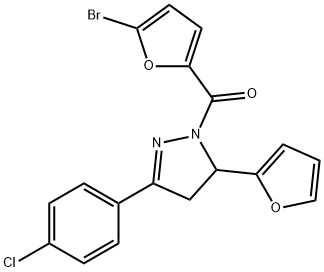 1-(5-bromo-2-furoyl)-3-(4-chlorophenyl)-5-(2-furyl)-4,5-dihydro-1H-pyrazole Structure