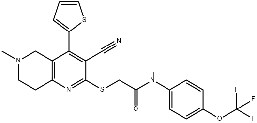 2-[(3-cyano-6-methyl-4-thien-2-yl-5,6,7,8-tetrahydro[1,6]naphthyridin-2-yl)sulfanyl]-N-[4-(trifluoromethoxy)phenyl]acetamide Structure