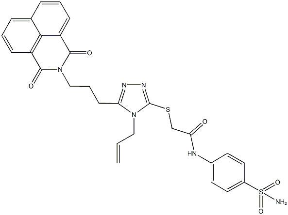 2-({4-allyl-5-[3-(1,3-dioxo-1H-benzo[de]isoquinolin-2(3H)-yl)propyl]-4H-1,2,4-triazol-3-yl}sulfanyl)-N-[4-(aminosulfonyl)phenyl]acetamide 구조식 이미지