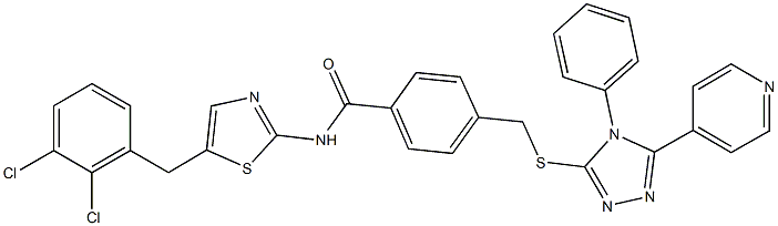 N-[5-(2,3-dichlorobenzyl)-1,3-thiazol-2-yl]-4-({[4-phenyl-5-(4-pyridinyl)-4H-1,2,4-triazol-3-yl]sulfanyl}methyl)benzamide 구조식 이미지