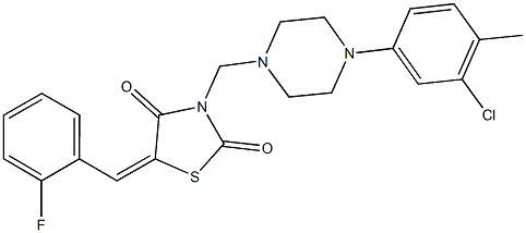 3-{[4-(3-chloro-4-methylphenyl)-1-piperazinyl]methyl}-5-(2-fluorobenzylidene)-1,3-thiazolidine-2,4-dione Structure