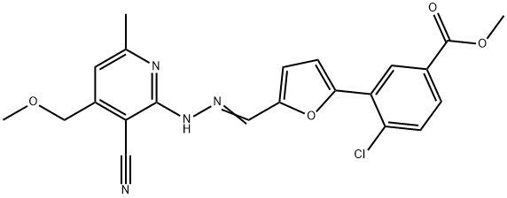 methyl 4-chloro-3-(5-{2-[3-cyano-4-(methoxymethyl)-6-methyl-2-pyridinyl]carbohydrazonoyl}-2-furyl)benzoate 구조식 이미지