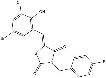 5-(5-bromo-3-chloro-2-hydroxybenzylidene)-3-(4-fluorobenzyl)-1,3-thiazolidine-2,4-dione 구조식 이미지