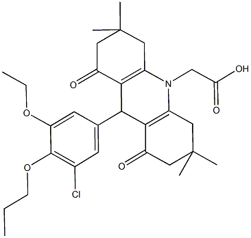 (9-(3-chloro-5-ethoxy-4-propoxyphenyl)-3,3,6,6-tetramethyl-1,8-dioxo-2,3,4,5,6,7,8,9-octahydro-10(1H)-acridinyl)acetic acid Structure