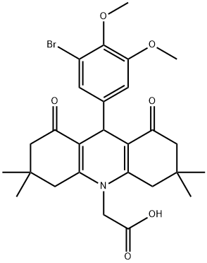 (9-(3-bromo-4,5-dimethoxyphenyl)-3,3,6,6-tetramethyl-1,8-dioxo-2,3,4,5,6,7,8,9-octahydro-10(1H)-acridinyl)acetic acid Structure