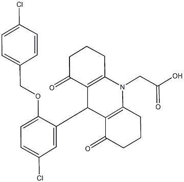 (9-{5-chloro-2-[(4-chlorobenzyl)oxy]phenyl}-1,8-dioxo-2,3,4,5,6,7,8,9-octahydro-10(1H)-acridinyl)acetic acid 구조식 이미지