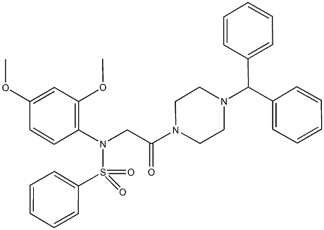 N-[2-(4-benzhydryl-1-piperazinyl)-2-oxoethyl]-N-(2,4-dimethoxyphenyl)benzenesulfonamide 구조식 이미지