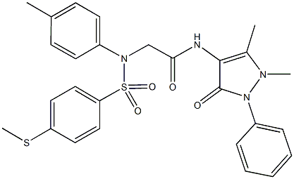 N-(1,5-dimethyl-3-oxo-2-phenyl-2,3-dihydro-1H-pyrazol-4-yl)-2-(4-methyl{[4-(methylsulfanyl)phenyl]sulfonyl}anilino)acetamide Structure