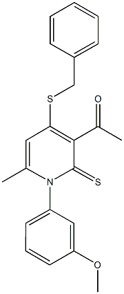 1-[4-(benzylsulfanyl)-1-(3-methoxyphenyl)-6-methyl-2-thioxo-1,2-dihydro-3-pyridinyl]ethanone 구조식 이미지