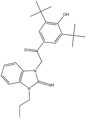 1-(3,5-ditert-butyl-4-hydroxyphenyl)-2-(2-imino-3-propyl-2,3-dihydro-1H-benzimidazol-1-yl)ethanone 구조식 이미지