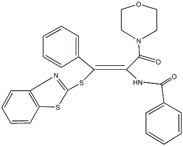 N-[2-(1,3-benzothiazol-2-ylsulfanyl)-1-(4-morpholinylcarbonyl)-2-phenylvinyl]benzamide 구조식 이미지