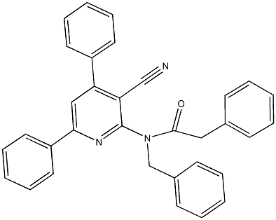 N-benzyl-N-(3-cyano-4,6-diphenylpyridin-2-yl)-2-phenylacetamide 구조식 이미지