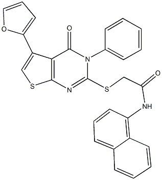 2-{[5-(2-furyl)-4-oxo-3-phenyl-3,4-dihydrothieno[2,3-d]pyrimidin-2-yl]sulfanyl}-N-(1-naphthyl)acetamide 구조식 이미지