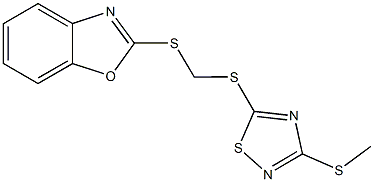 2-[({[3-(methylsulfanyl)-1,2,4-thiadiazol-5-yl]sulfanyl}methyl)sulfanyl]-1,3-benzoxazole 구조식 이미지
