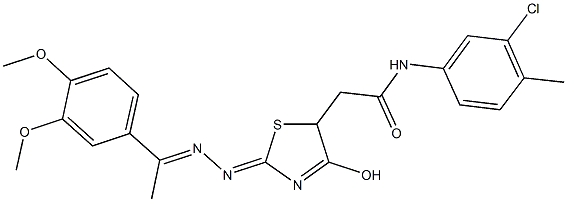 N-(3-chloro-4-methylphenyl)-2-(2-{[1-(3,4-dimethoxyphenyl)ethylidene]hydrazono}-4-hydroxy-2,5-dihydro-1,3-thiazol-5-yl)acetamide 구조식 이미지