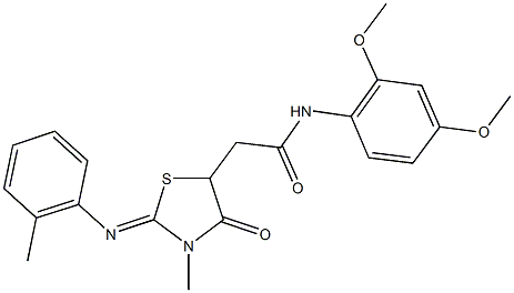 N-(2,4-dimethoxyphenyl)-2-{3-methyl-2-[(2-methylphenyl)imino]-4-oxo-1,3-thiazolidin-5-yl}acetamide 구조식 이미지