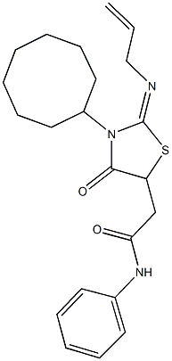 2-[2-(allylimino)-3-cyclooctyl-4-oxo-1,3-thiazolidin-5-yl]-N-phenylacetamide 구조식 이미지