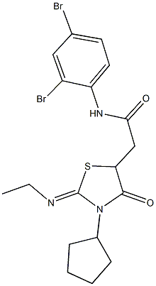 2-[3-cyclopentyl-2-(ethylimino)-4-oxo-1,3-thiazolidin-5-yl]-N-(2,4-dibromophenyl)acetamide Structure