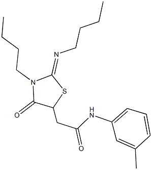 2-[3-butyl-2-(butylimino)-4-oxo-1,3-thiazolidin-5-yl]-N-(3-methylphenyl)acetamide Structure