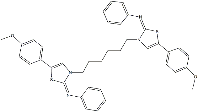 N-(5-(4-methoxyphenyl)-3-[6-(5-(4-methoxyphenyl)-2-(phenylimino)-1,3-thiazol-3(2H)-yl)hexyl]-1,3-thiazol-2(3H)-ylidene)-N-phenylamine Structure