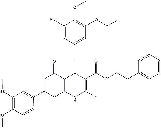 2-phenylethyl 4-(3-bromo-5-ethoxy-4-methoxyphenyl)-7-(3,4-dimethoxyphenyl)-2-methyl-5-oxo-1,4,5,6,7,8-hexahydro-3-quinolinecarboxylate 구조식 이미지