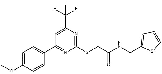 2-{[4-(4-methoxyphenyl)-6-(trifluoromethyl)-2-pyrimidinyl]sulfanyl}-N-(2-thienylmethyl)acetamide 구조식 이미지