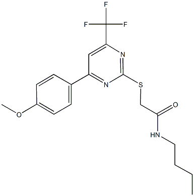 N-butyl-2-{[4-(4-methoxyphenyl)-6-(trifluoromethyl)-2-pyrimidinyl]sulfanyl}acetamide 구조식 이미지