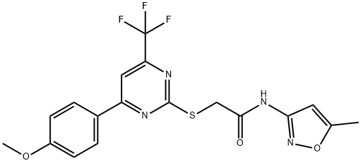2-{[4-(4-methoxyphenyl)-6-(trifluoromethyl)-2-pyrimidinyl]sulfanyl}-N-(5-methyl-3-isoxazolyl)acetamide 구조식 이미지