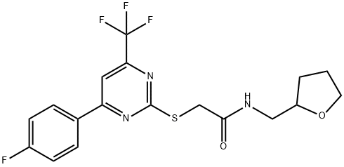 2-{[4-(4-fluorophenyl)-6-(trifluoromethyl)-2-pyrimidinyl]sulfanyl}-N-(tetrahydro-2-furanylmethyl)acetamide 구조식 이미지