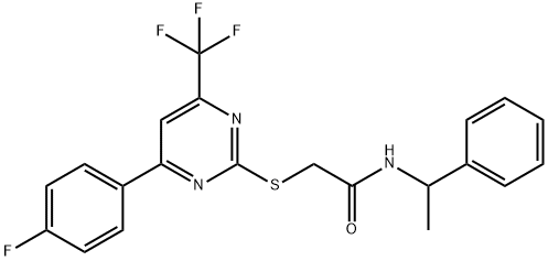 2-{[4-(4-fluorophenyl)-6-(trifluoromethyl)-2-pyrimidinyl]sulfanyl}-N-(1-phenylethyl)acetamide Structure